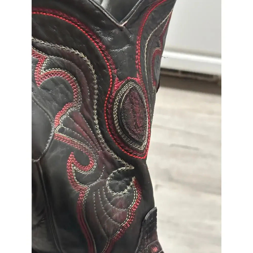 Los Altos Genuine Ostrich Leg Cowboy Boots Black Cherry Men’s 9 EE Snip Toe